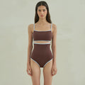Brown women's triangle one-piece swimsuit with sexy pattern style