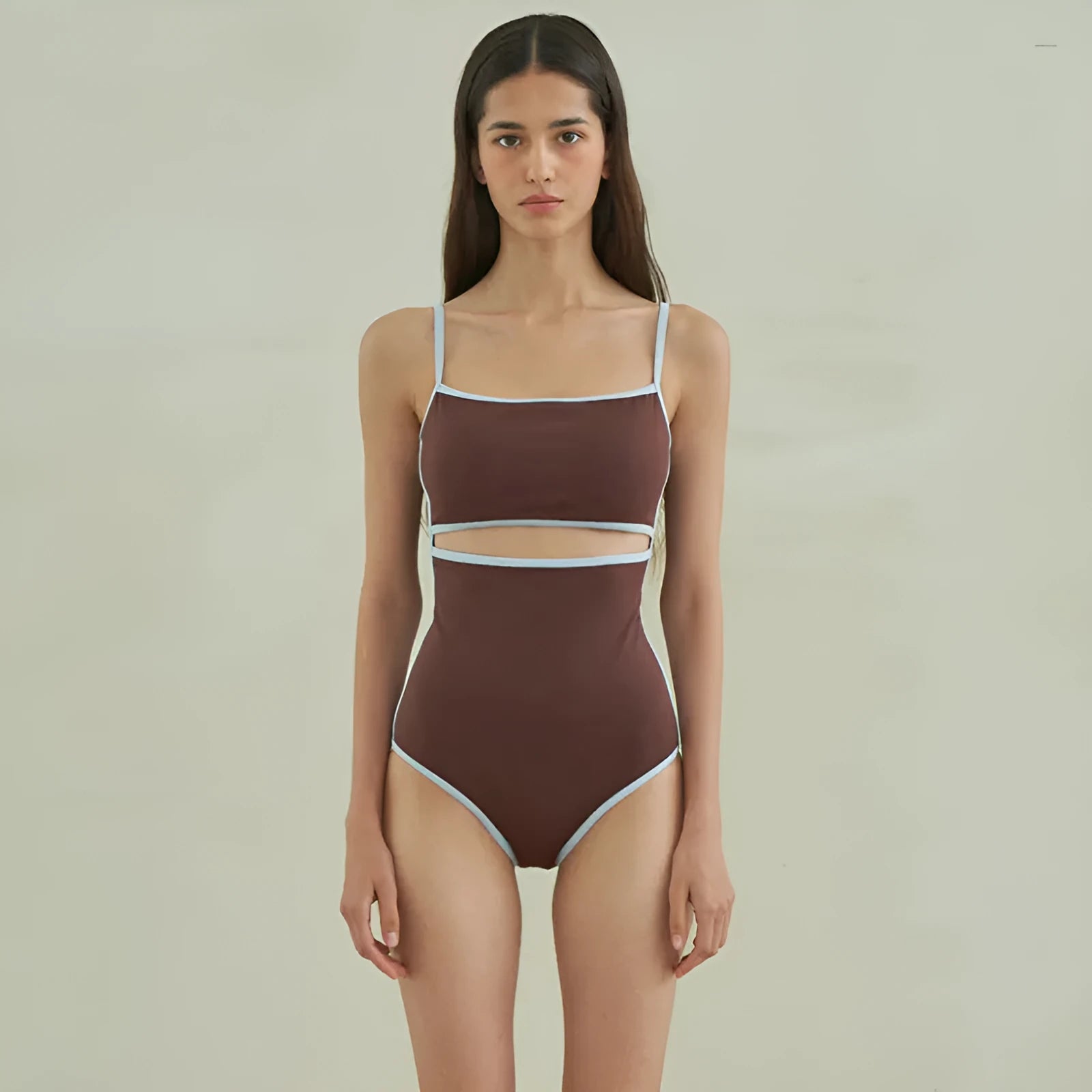 Brown women's triangle one-piece swimsuit with sexy pattern style