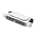 USB-powered bladeless car fan with velcro mount in black, white, or beige
