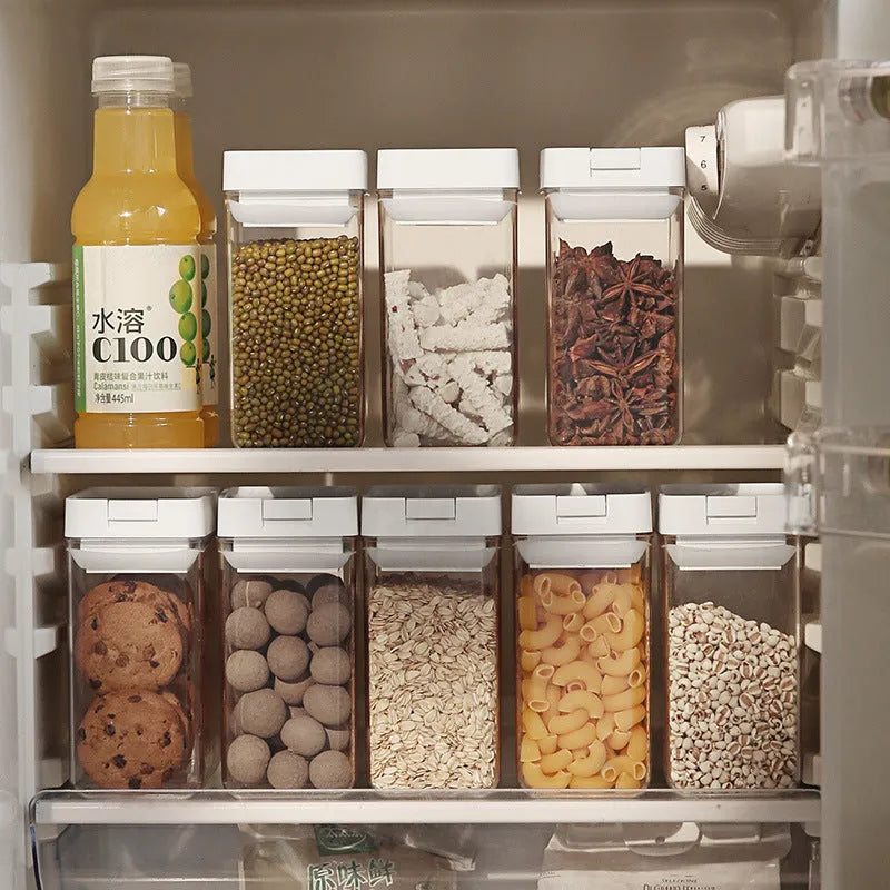 White Japanese-style transparent plastic storage container for whole grains, 400ml capacity.