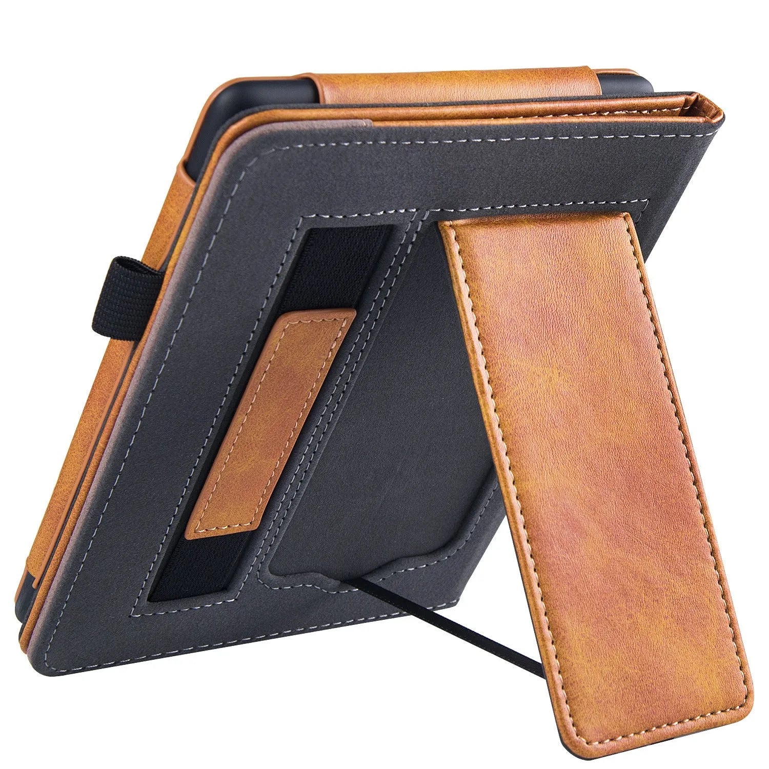 Kindle Paperwhite leather case with integrated wrist strap in a choice of colours including black calfskin.