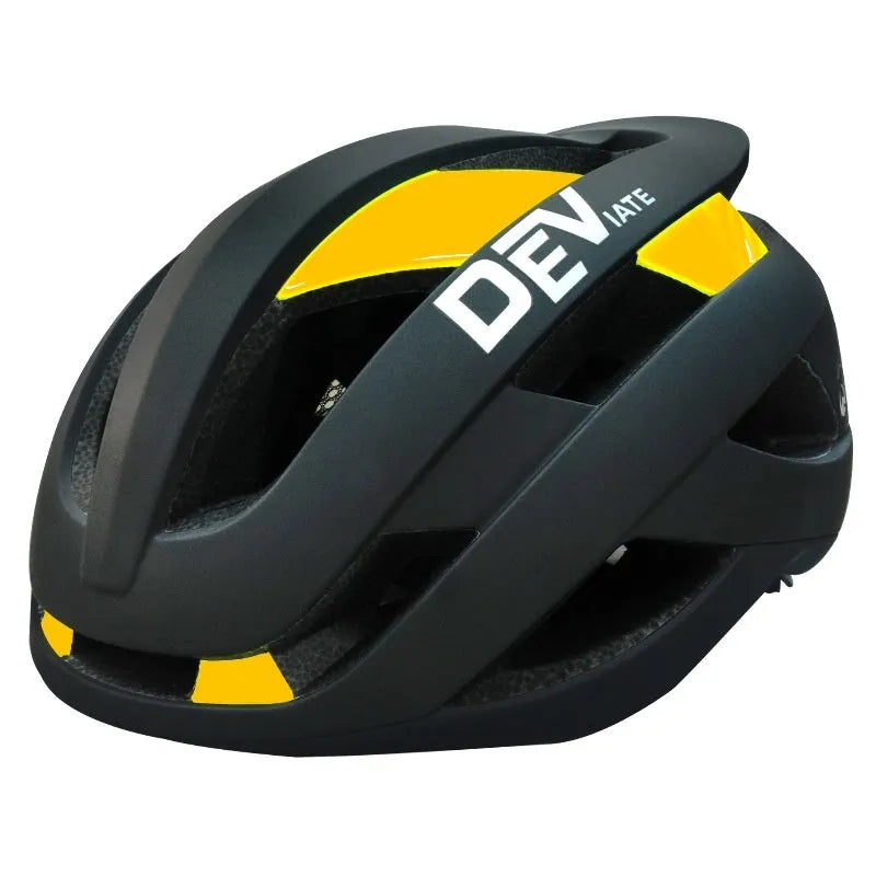 Matte black adult bicycle helmet with coloured accents and ventilation ports