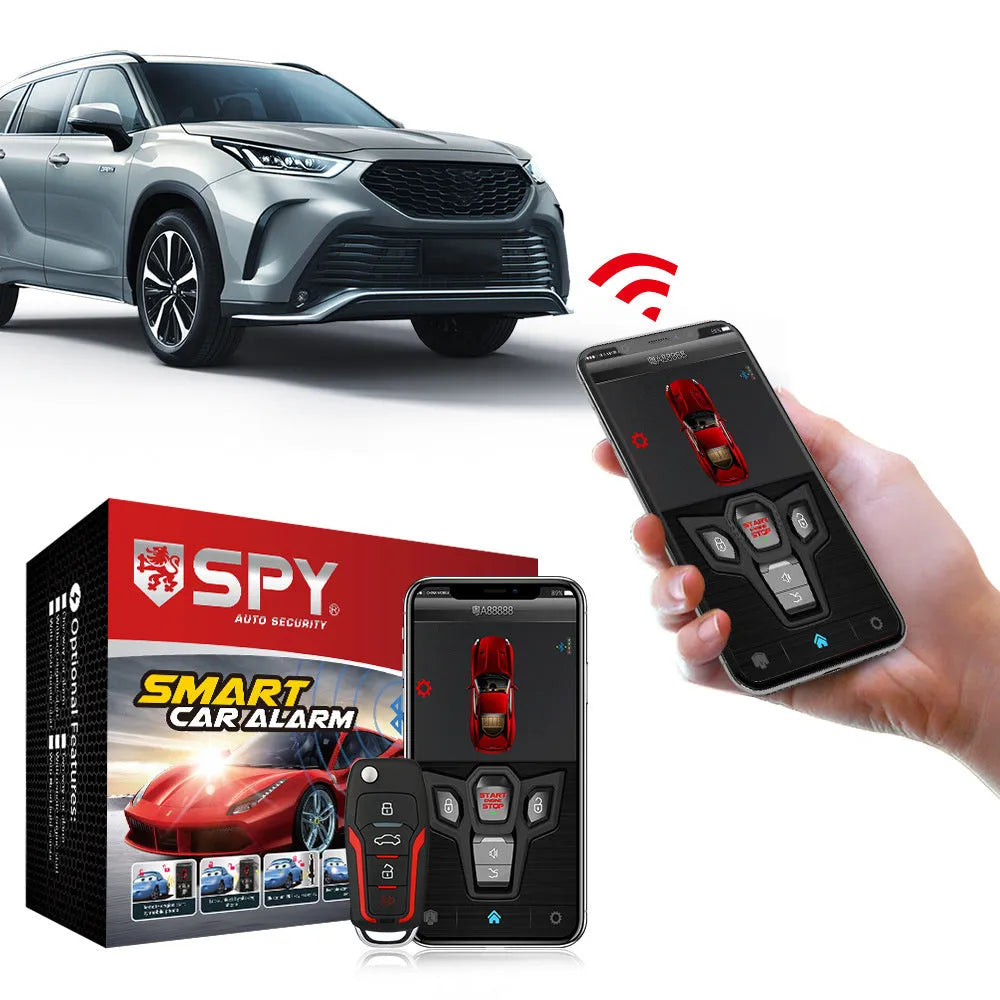 Red and black remote control car alarm system with two remotes for 3000m range security.