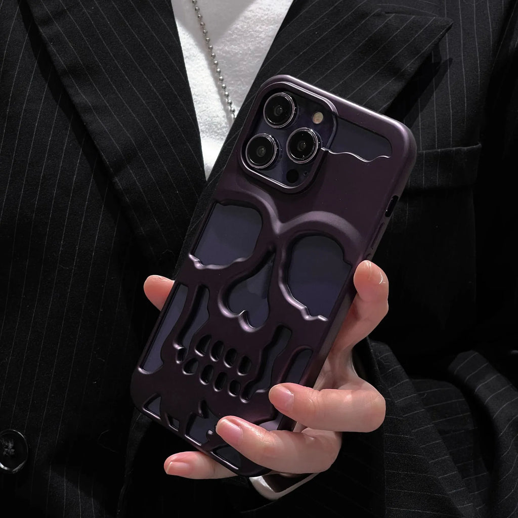 Frosted skull hollow TPU phone case for Apple iPhone in matte black