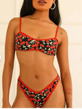 Women's cherry print floral tube top bikini swimsuit with briefs in polyester fabric