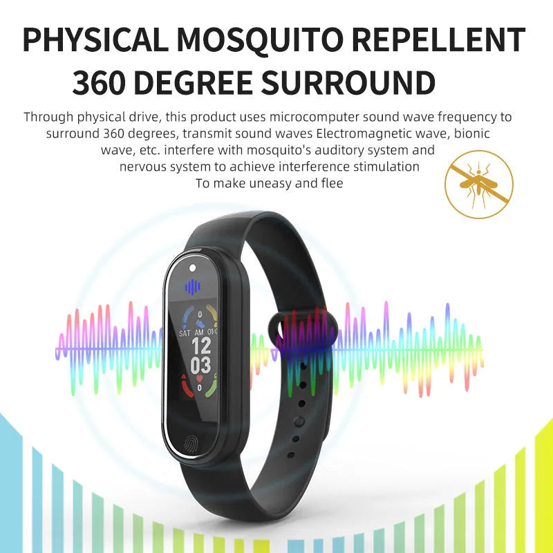 Black electronic mosquito repellent bracelet with USB charging port on wristband