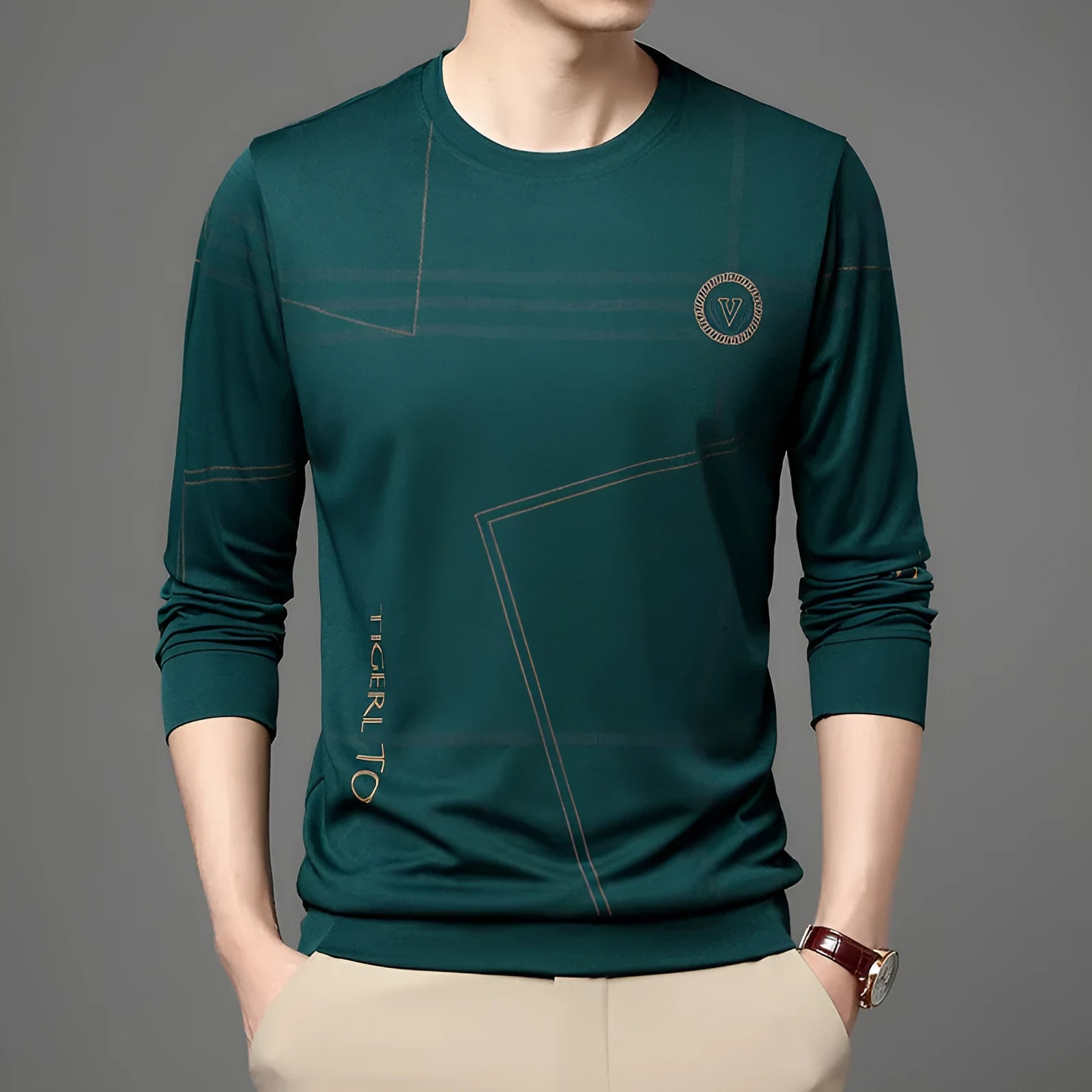 Men's round neck long sleeve t-shirt in Korean style with letter print, available in multiple colours, sizes M-4XL