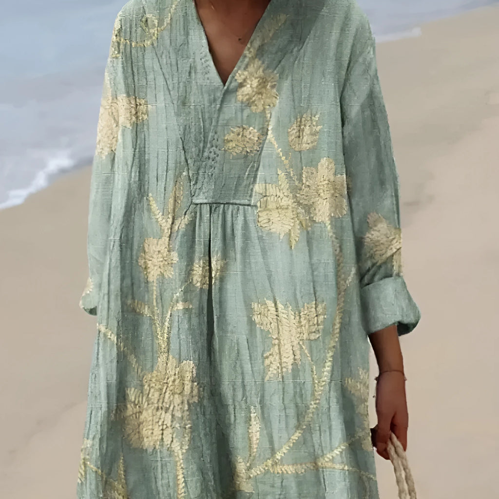 Women's casual long sleeve shirt dress with 3D floral print, princess cut, and wide waist.