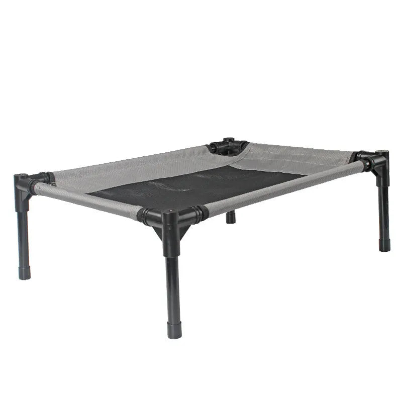 Grey Oxford cloth dog trampoline bed with iron frame, 55x43x18cm, removable washable cover on floor