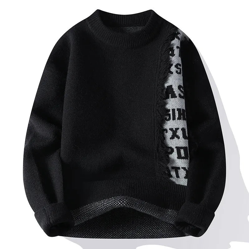 Men's loose ribbed knit pullover in rabbit fur blend fabric available in multiple sizes