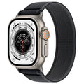 Nylon single ring strap Apple Watch band in multiple colours on a grey background.