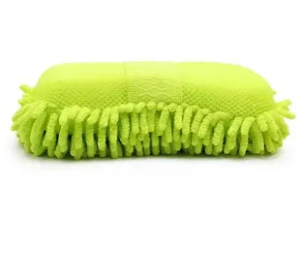 Silvery green microfiber chenille car wash sponge block measuring 14 by 25 centimetres