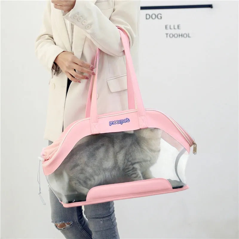 Leather cat outing carry bag in a solid colour with 25 litre capacity.