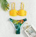 Women's hard cup push up bikini swimsuit in fluorescent green, briefs style