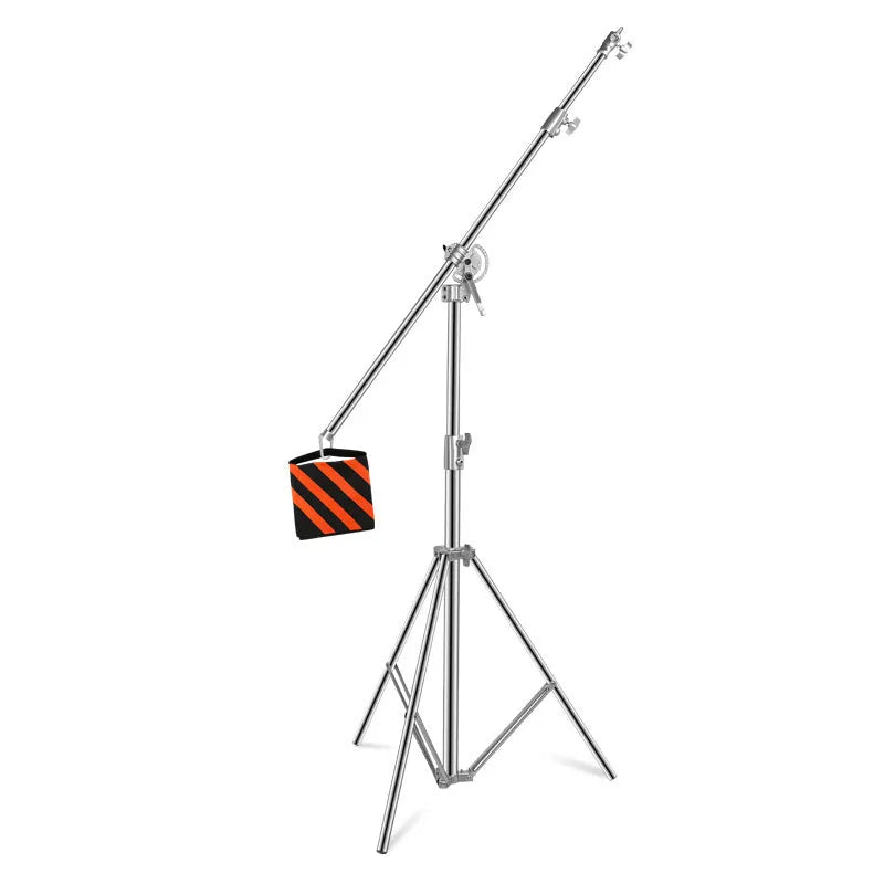 Stainless steel adjustable ceiling lamp rack with cross arm for studio lighting in silver finish