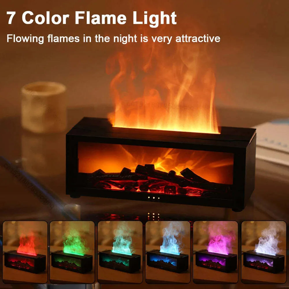 Square flame aromatherapy machine with 3D flame effect and 7-colour mood lighting at base