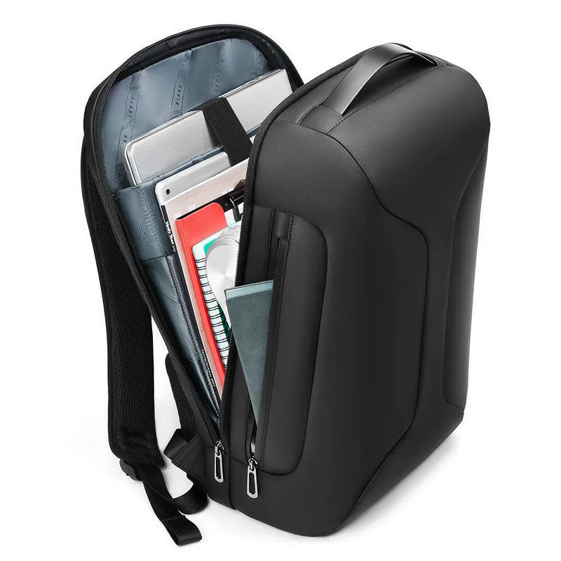 Men's grey Oxford cloth business backpack with padded straps and front compartment