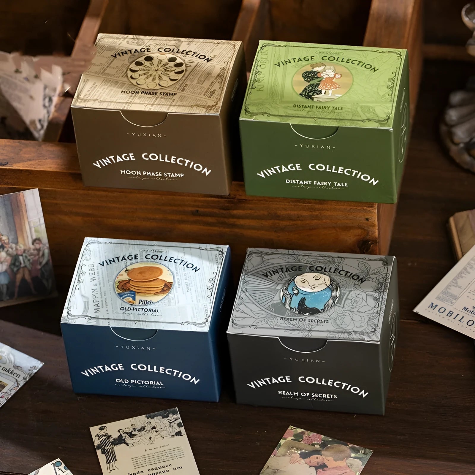Box containing 320 retro style stickers in 4cm by 6cm size with Secret Land design.