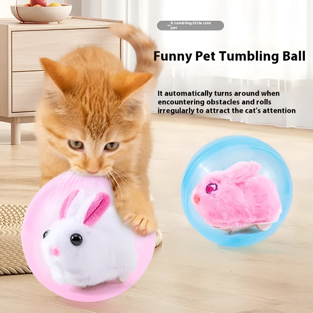 Small pet hamster rolling ball toy with transparent plastic sphere and removable plush shell.