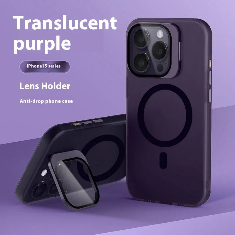 Magnetic bracket phone case for iPhone 14 Pro in transparent black with invisible stand