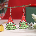 Wooden Christmas earrings set with geometric tree and water drop snowman designs