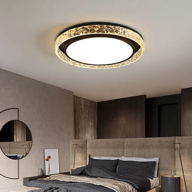 Nordic style iron and acrylic bedroom ceiling lamp with three-colour dimming, 50cm diameter, black finish