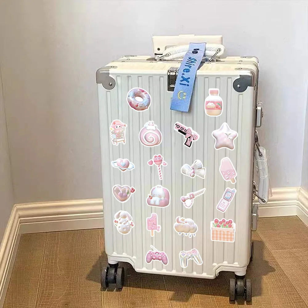 Light pink 3D decorative stickers with cute girl heart patterns in two style variations