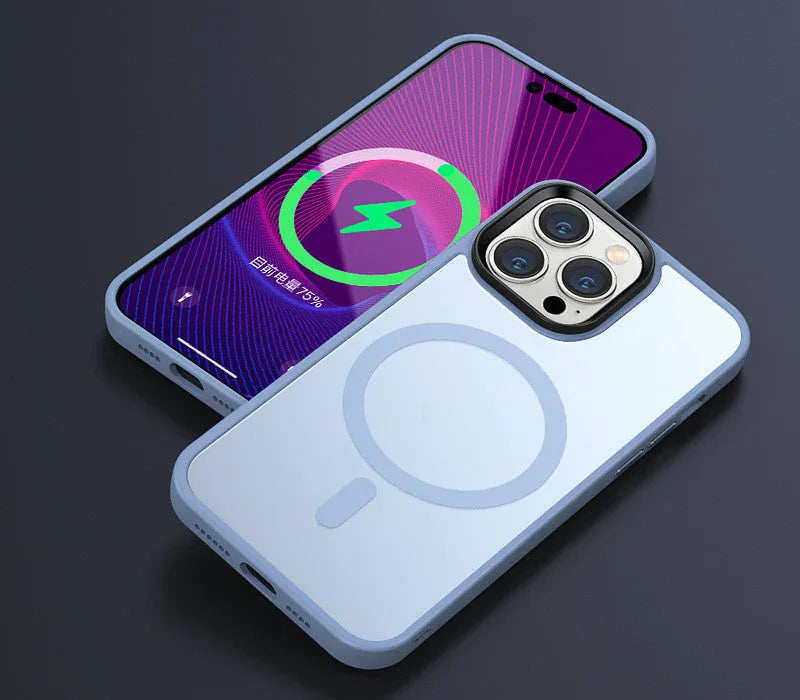 Magnetic suction frosted phone case in Cangling Green color with scrub skin texture for iPhone
