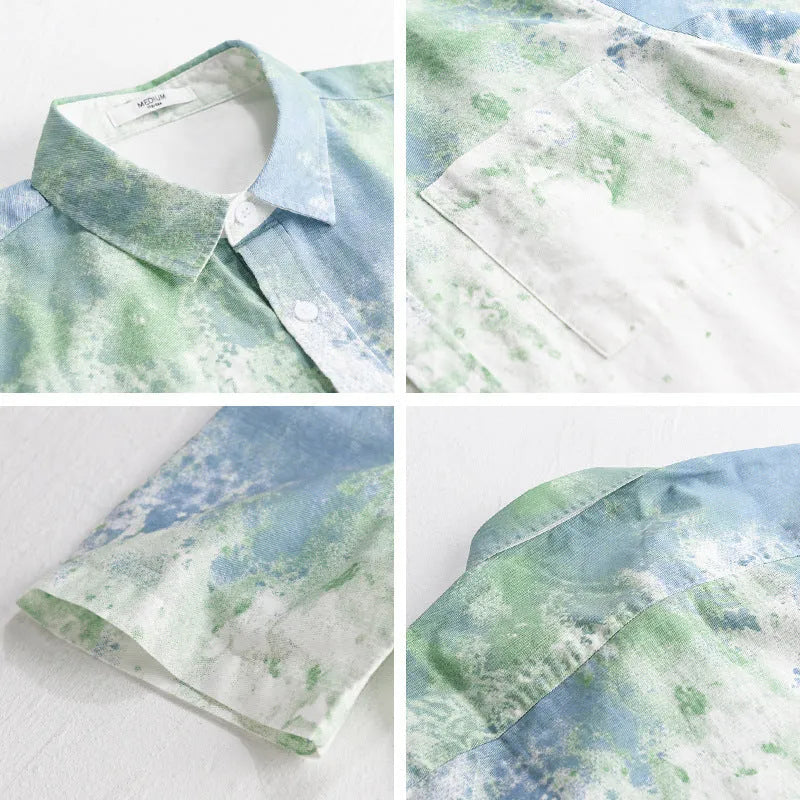 Men's loose-fit grey short-sleeved cotton shirt on a hanger