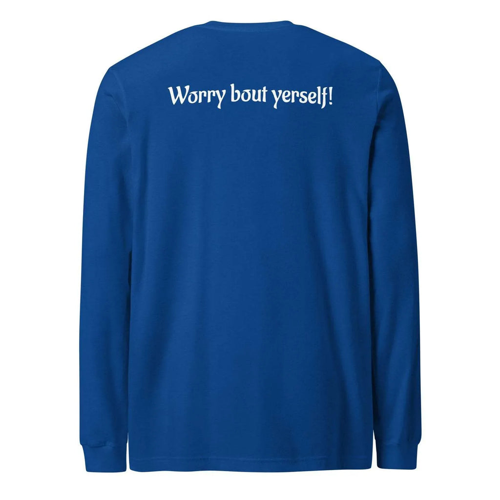 Blue men's casual loose fit sweater with printed letter patterns and round neck design