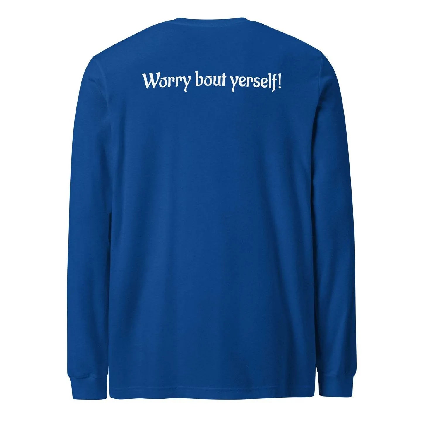 Blue men's casual loose fit sweater with printed letter patterns and round neck design