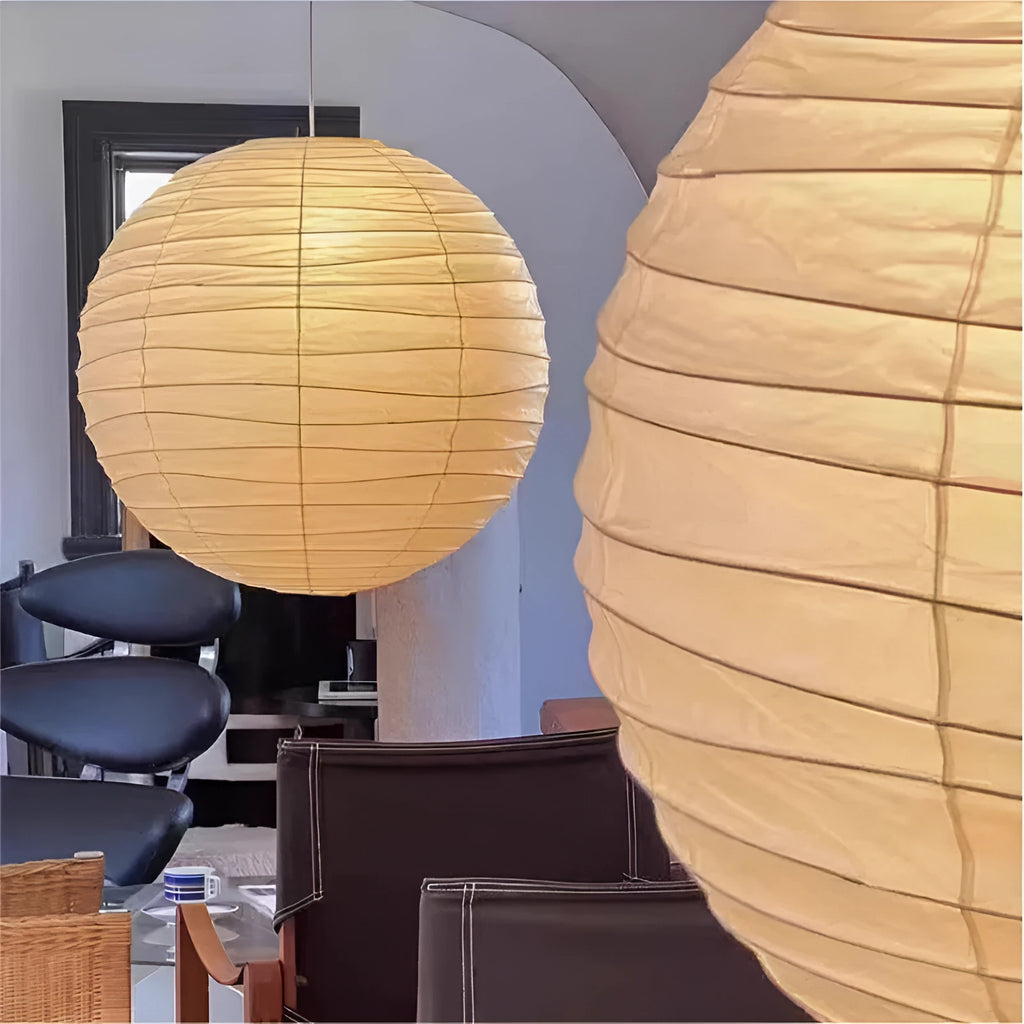 Japanese style rice paper chandelier pendant light in three diameter sizes