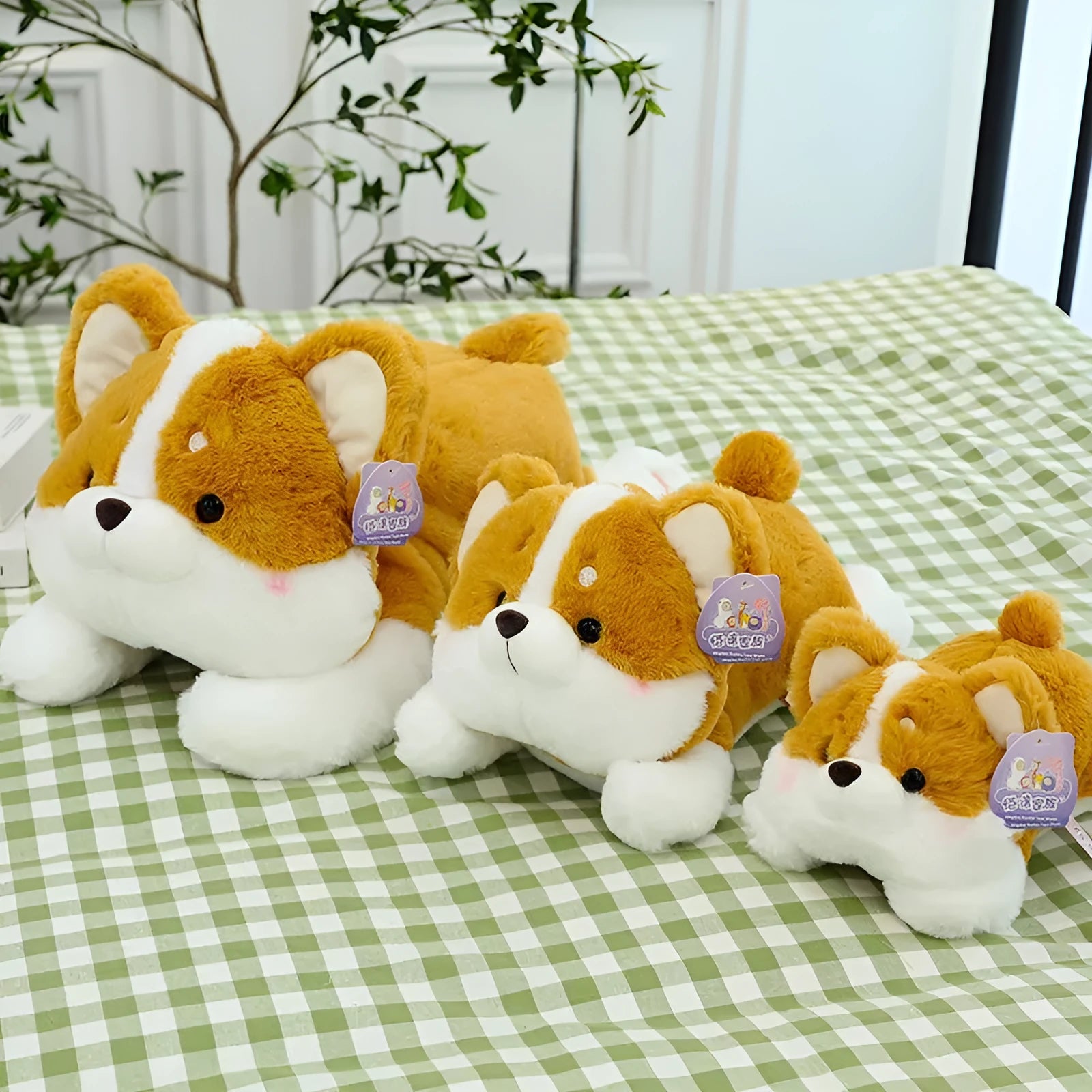 Corgi doll plush toy in gray, ultra soft short plush, 30cm height, creative car cushion