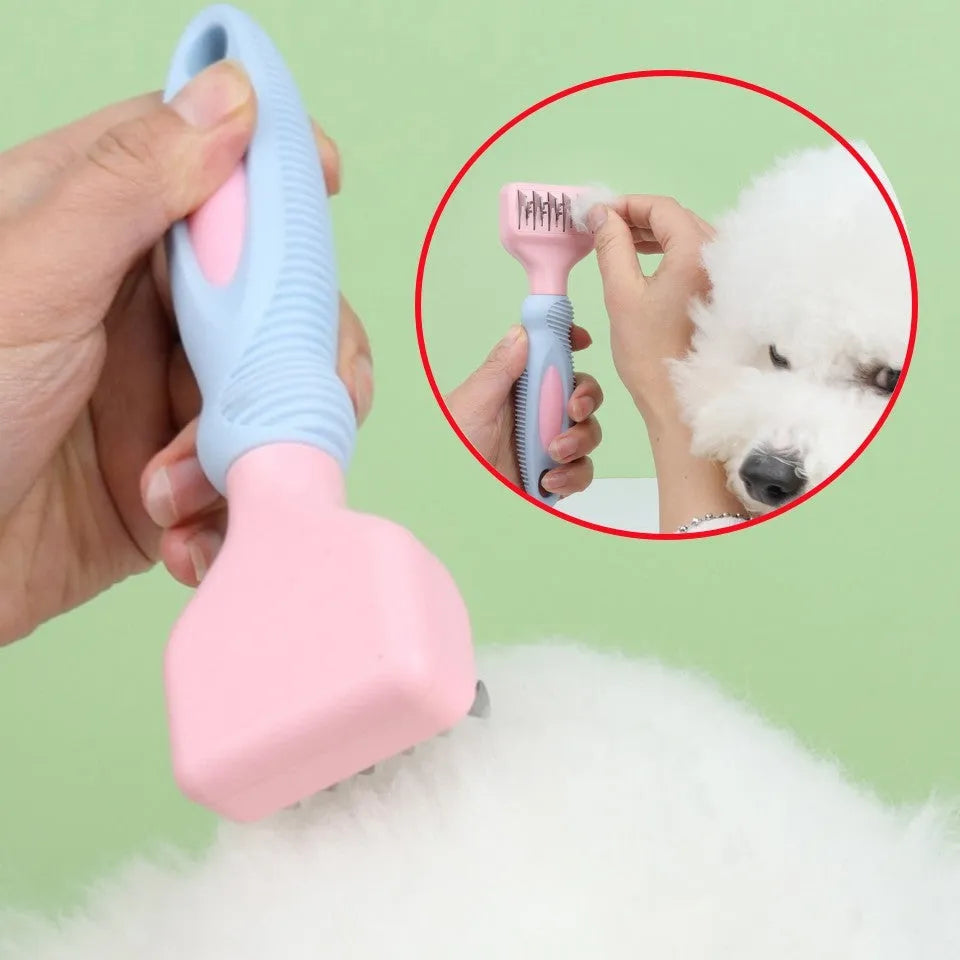 Stainless steel knot knife dog comb for pet grooming in pink or purple colour