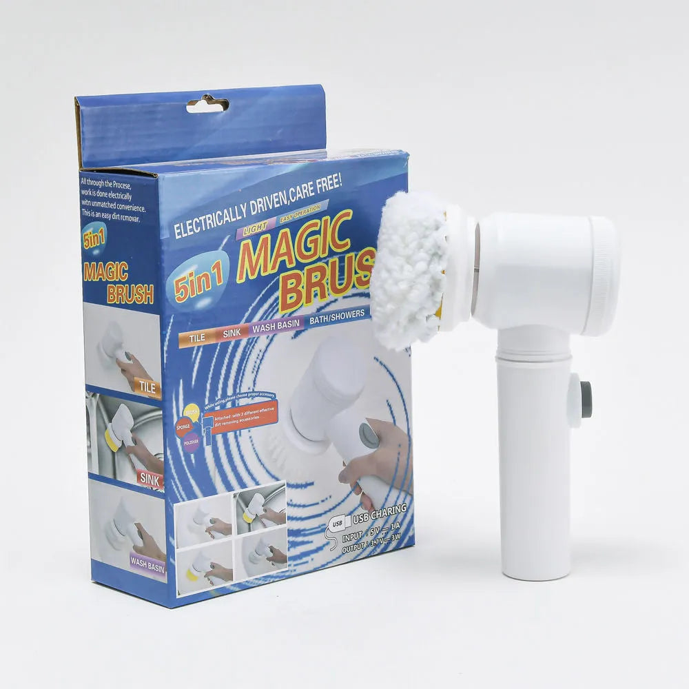 Rechargeable electric dishwashing brush with multiple replaceable brush heads and storage hook