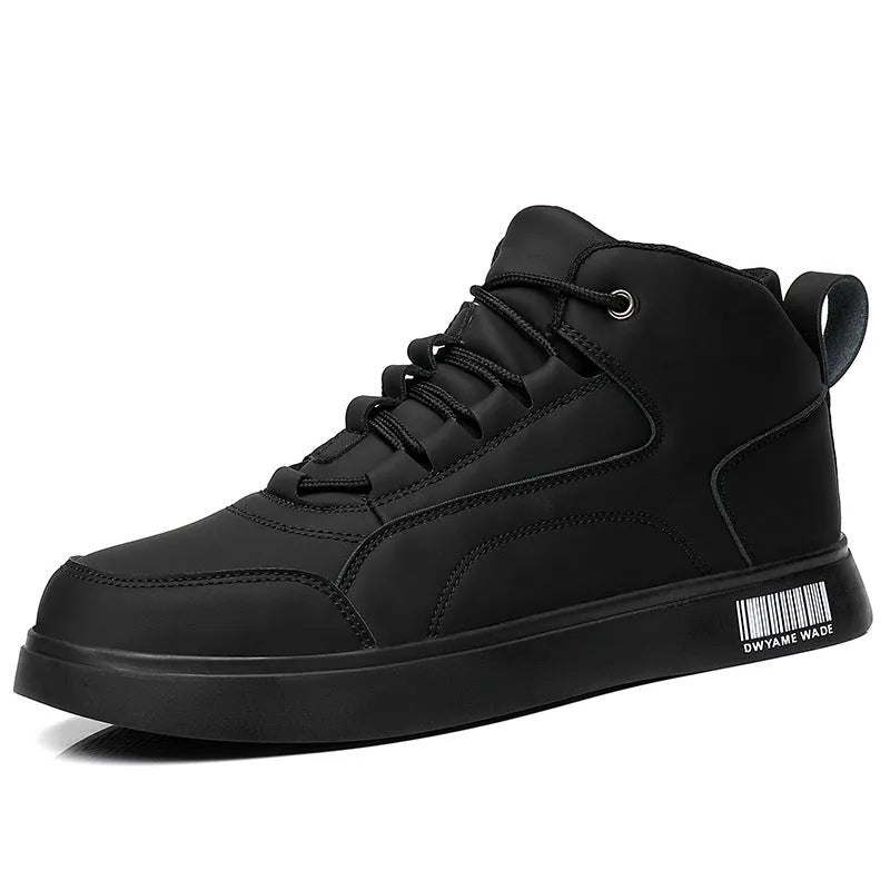 Men's white mid-top casual board sports shoes with lace-up closure and rubber sole