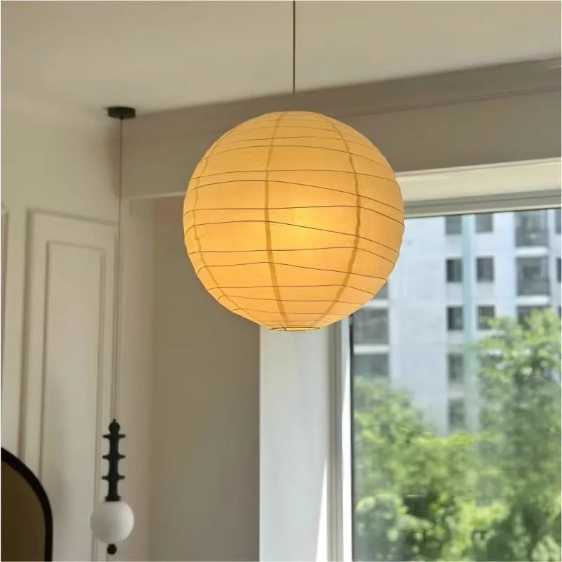 Japanese style rice paper chandelier pendant light in three diameter sizes