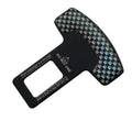 Aluminium alloy keychain bottle opener with frosted carbon fibre finish on a 2.1cm lock tongue buckle.