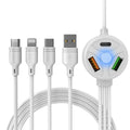 PDPVC 3-in-1 fast charge USB cable showing Mini USB, Micro USB, and TYPE-C connectors on a 1.2m white cable.