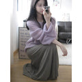 Purple ice silk women's blouse with hollow-out design and princess sleeves on a hanger.