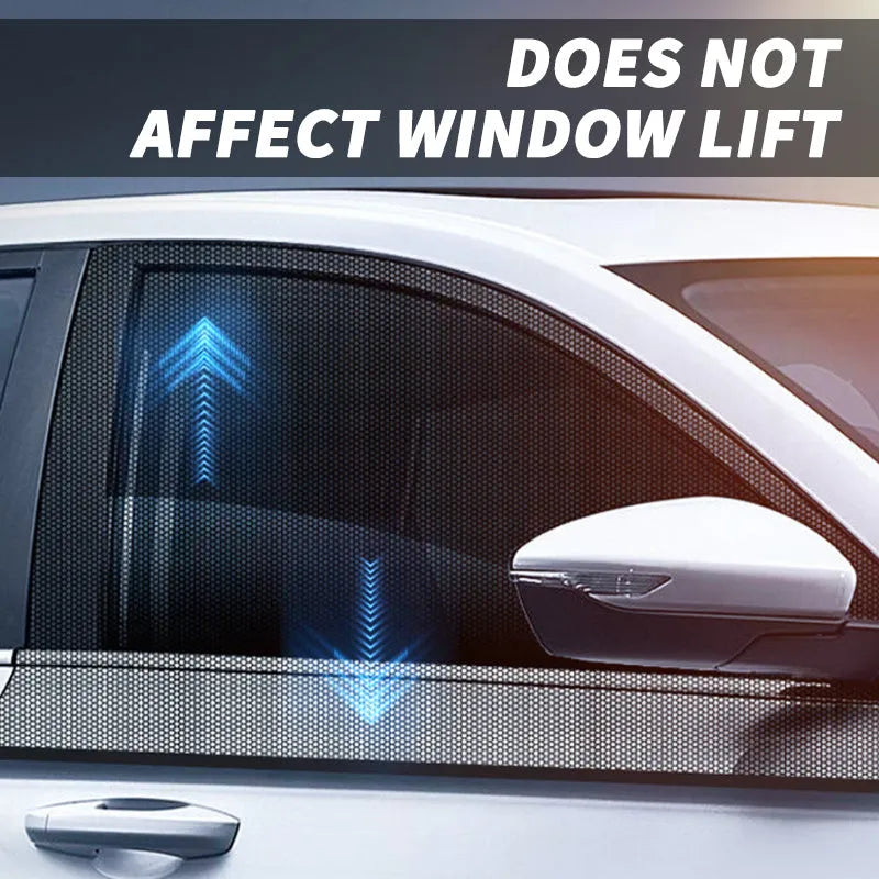 Car side window sunshade mesh installed on vehicle door with elastic strip fixation