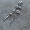 Geometric ancient silver-plated rhinestone pendant earrings with long drop design
