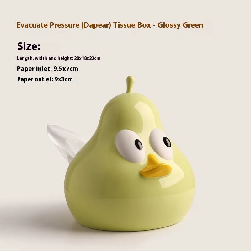Ceramic pear-shaped tissue box in animal style design available in green or black colour