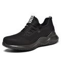 Black anti-static steel toe cap safety shoes with a low-cut EVA construction.