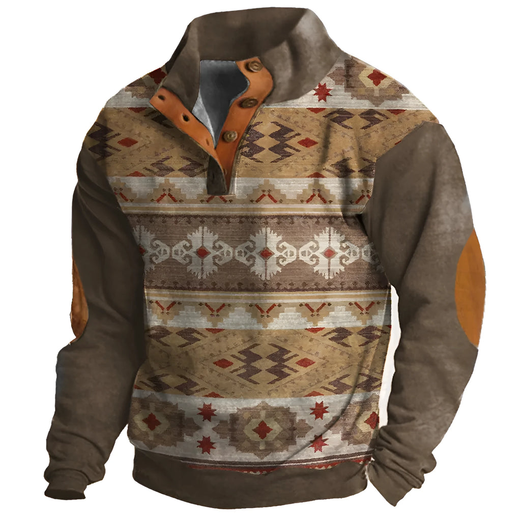 Loose fit long-sleeved sweater with 3D digital printed pattern and four-button front fastening
