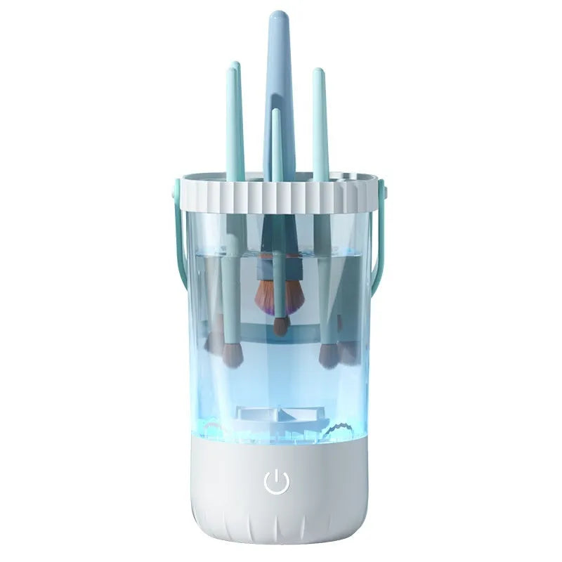 White rechargeable electric cleaning brush for makeup tools with USB cable