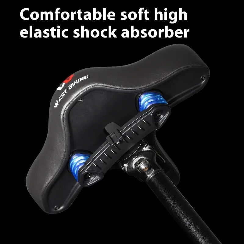 Black leather bicycle saddle cushion with thick polyurethane foam padding.