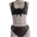 Black women's triangle swimsuit with 3D stereo design on a mannequin
