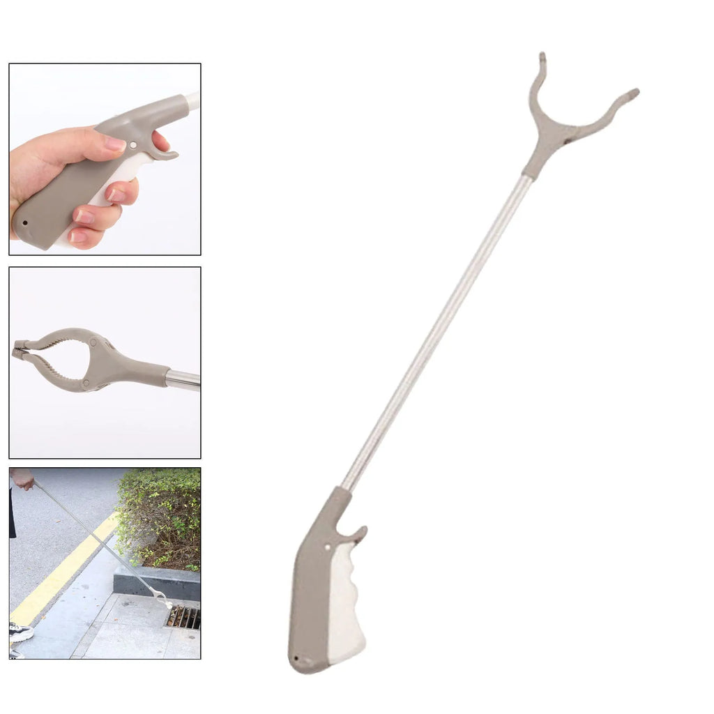 40cm long stainless steel and plastic garbage picker tool with push-type handle.
