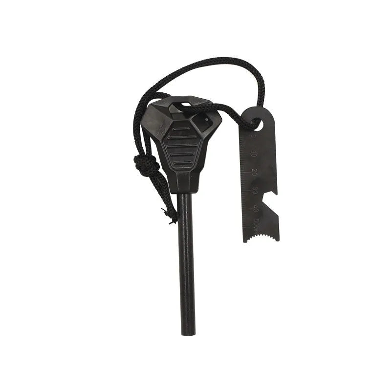 Black outdoor camping stainless steel multifunctional flint with magnesium rod and survival tools